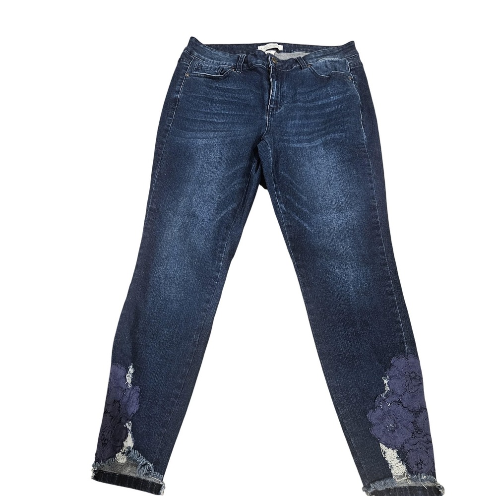 Lane Bryant Jeans Womens 14 Blue Mid Rise‎ Super Stretch Skinny Lace Hem Ankle